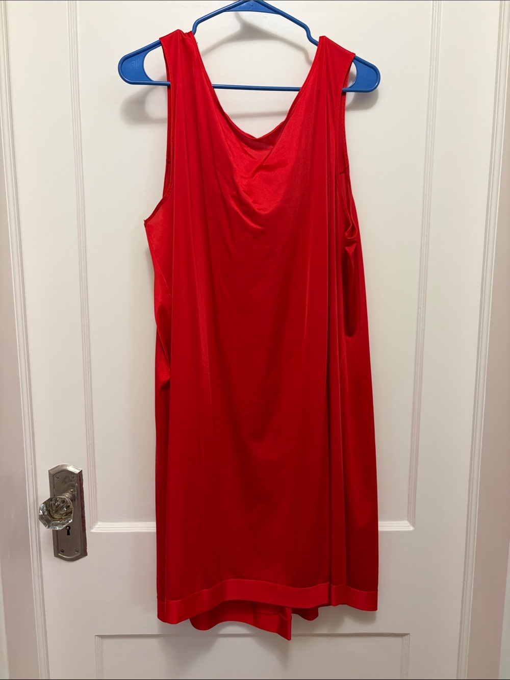 Vanity Fair Red Satin V-Neck Nightgown with Floral Trim - Picture 3 of 4